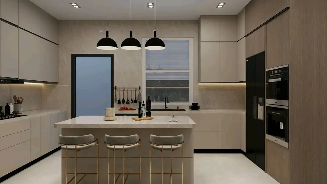 Minimalist Kitchen Island and Bar Stools
