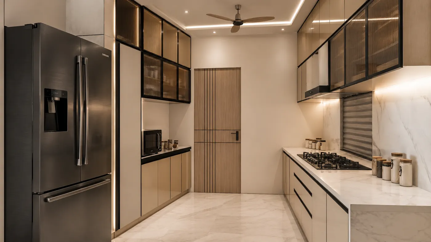 Kitchen Corridor with Integrated Finishes